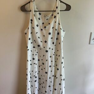 Gap Fit & Flair Midi White Tank Dress with Black & Yellow Flowers Size 8